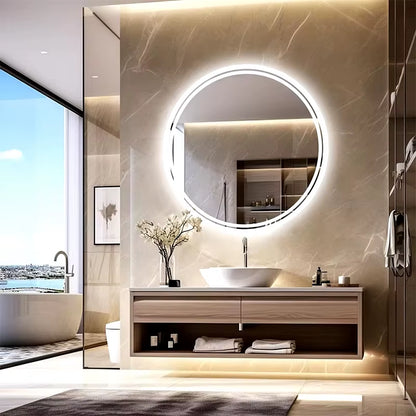 LED HD Smart Bathroom Mirror with Lights Circle Backlit Bathroom Mirror Wall Mounted Illuminated Mirror Advanced Bathroom Mirror