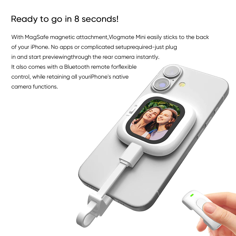Vlogmate Mini AMOLED Screen Magnetic Selfie Monitor Screen Remote Control 700Nits for Iphone 5-12 13 14 15 16 Pro Vlog