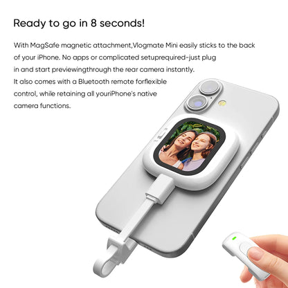 Vlogmate Mini AMOLED Screen Magnetic Selfie Monitor Screen Remote Control 700Nits for Iphone 5-12 13 14 15 16 Pro Vlog