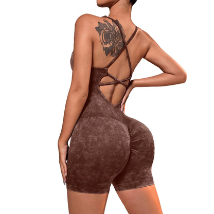Women'S Gym Yoga Set Tight Fitting Short High Elasticity Integrated Exercise Workwear Sports Bra Jumpsuit Gym Set Women