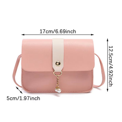 Contrast Women Shoulder Bag Simple Pearl Pendant Luxury Designer Handbag Messenger Bag Small Square Crossbody Mobile Phone Purse