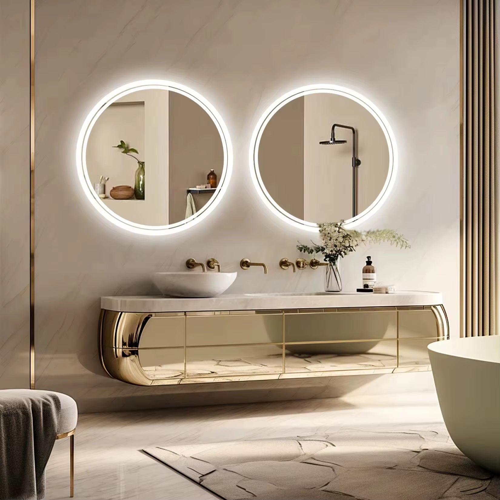 LED HD Smart Bathroom Mirror with Lights Circle Backlit Bathroom Mirror Wall Mounted Illuminated Mirror Advanced Bathroom Mirror