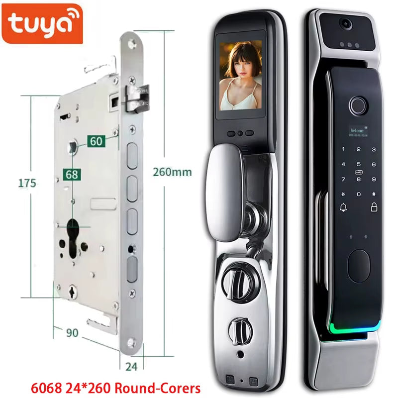 Tuya Smart 3D Face Door Lock Security Face & Camera Monitor Intelligent Fingerprint Password Biometric Electronic Key Unlock
