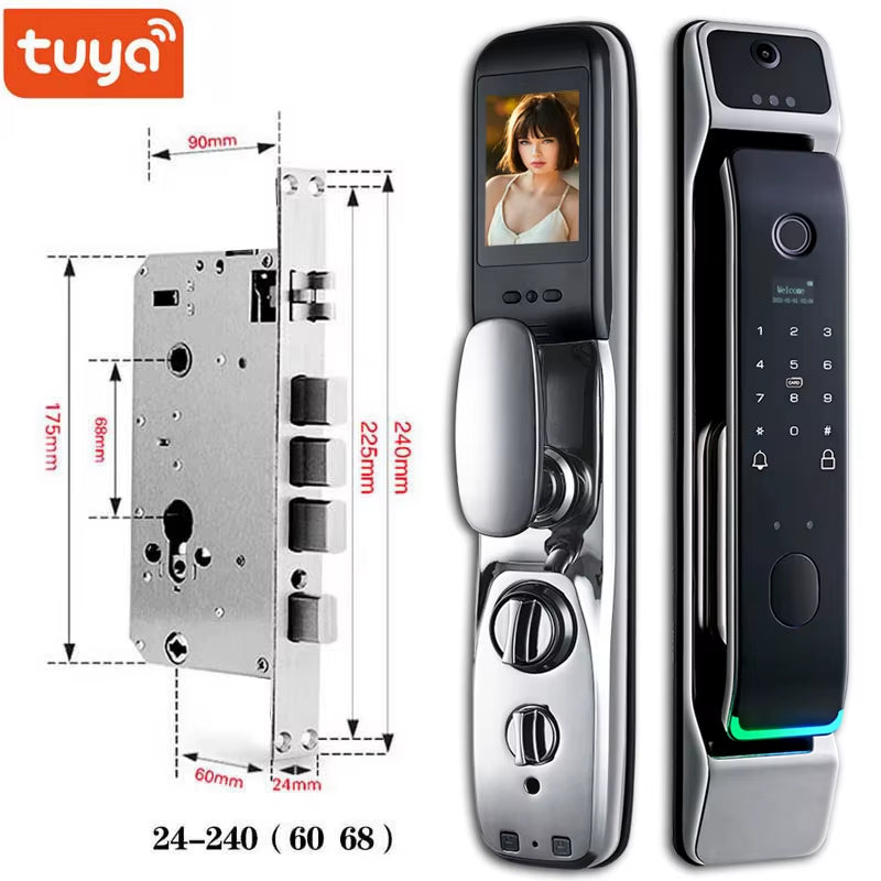 Tuya Smart 3D Face Door Lock Security Face & Camera Monitor Intelligent Fingerprint Password Biometric Electronic Key Unlock