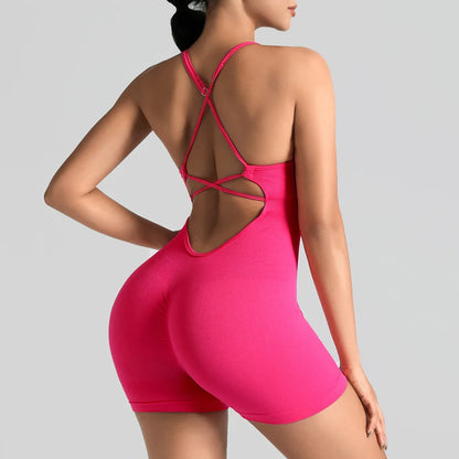 Women'S Gym Yoga Set Tight Fitting Short High Elasticity Integrated Exercise Workwear Sports Bra Jumpsuit Gym Set Women