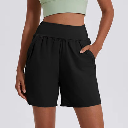 2024 Running Sport Shorts with Pocket Loose High Waist Yoga Short Pant Fitness for Women Summer Gym Wear Female Workout Clothes