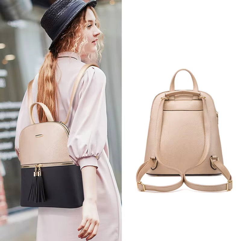 Women'S Fashion Bags 2025 3 Pcs Set Zipper Bag Ladies Color Contrast Backpacks for Women Brand Composite Bags