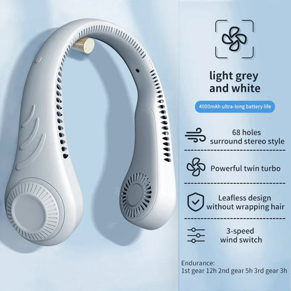 Portable Neck Fan 4000W Rechargeable USB Leafless Air Conditioner Bladeless Fans Hanging Neck Cooler for Outdoor