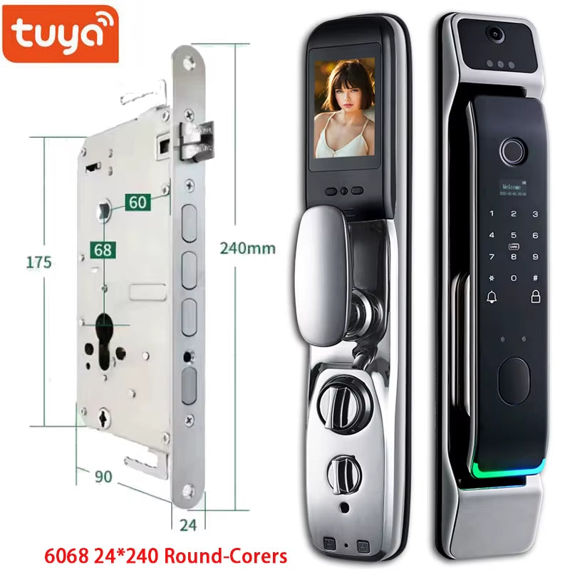 Tuya Smart 3D Face Door Lock Security Face & Camera Monitor Intelligent Fingerprint Password Biometric Electronic Key Unlock