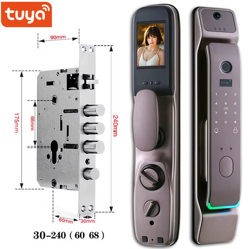 Tuya Smart 3D Face Door Lock Security Face & Camera Monitor Intelligent Fingerprint Password Biometric Electronic Key Unlock