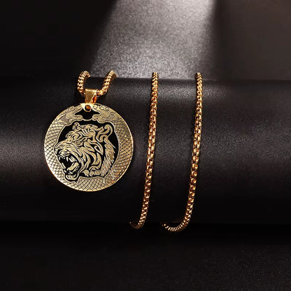 Fashion Domineering Tiger Head Medal Pendant Stainless Steel Animal Necklace Men and Women Hip-Hop Trend Party Jewelry Gift