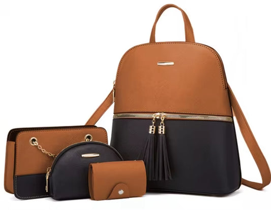 Women'S Fashion Bags 2025 3 Pcs Set Zipper Bag Ladies Color Contrast Backpacks for Women Brand Composite Bags