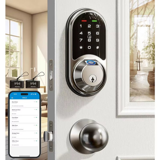 Smart Locks for Front Door, 2 Knob Handle Set, Fingerprint Keyless Entry, App Control Biometric Door Lock, Electronic Digital