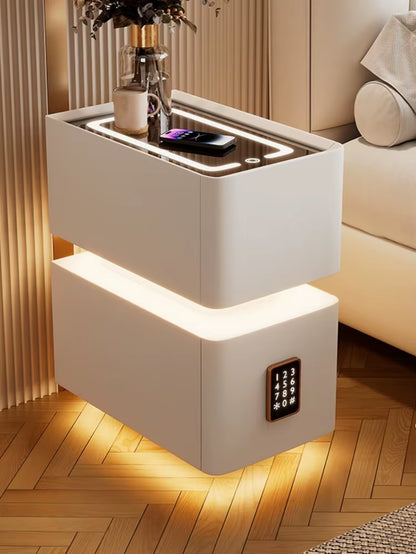 Creative 25Cm Smart Bedside Table with Sensor Light Nordic Style Storage Cabinet Bedroom Nightstand with Wireless Charging
