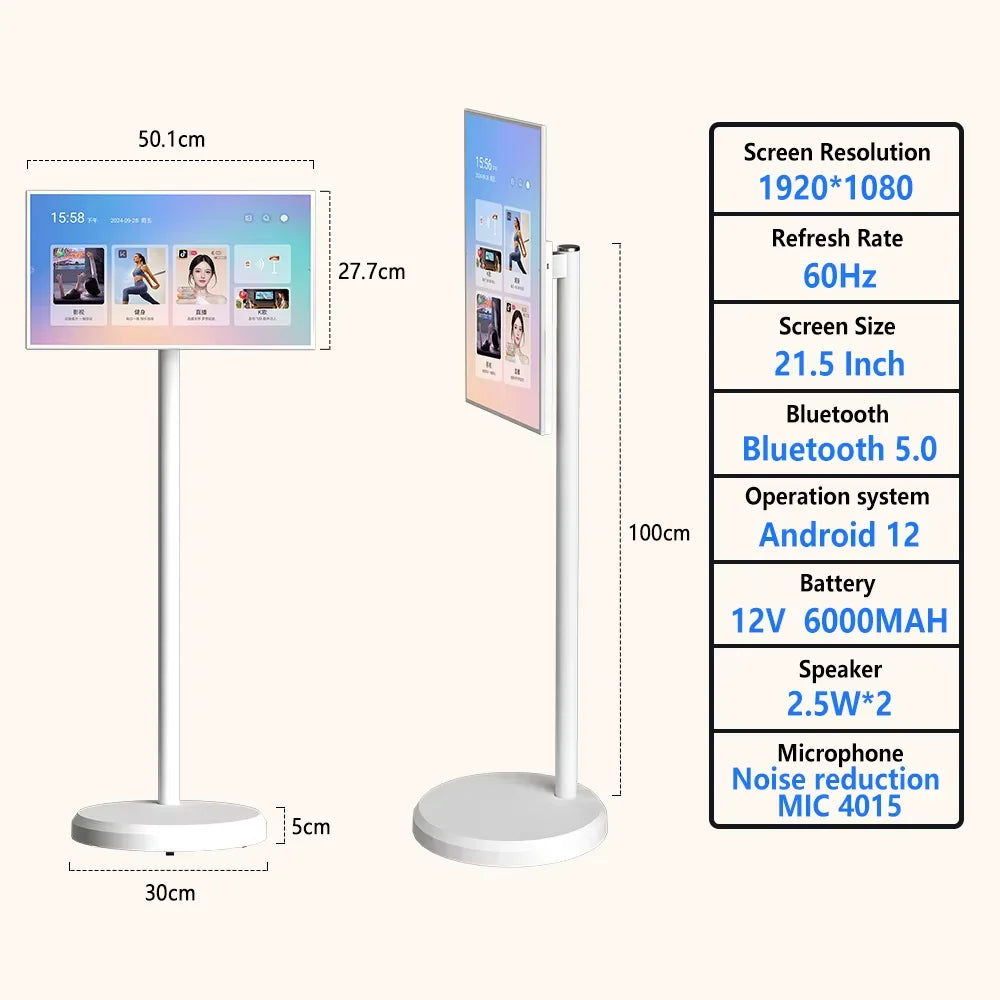 21.5 Inch Portable Stand by Me Smart TV 4GB + 64GB Rotable 1920*1080 Touch Screen, 6000Mah Battery Android TV