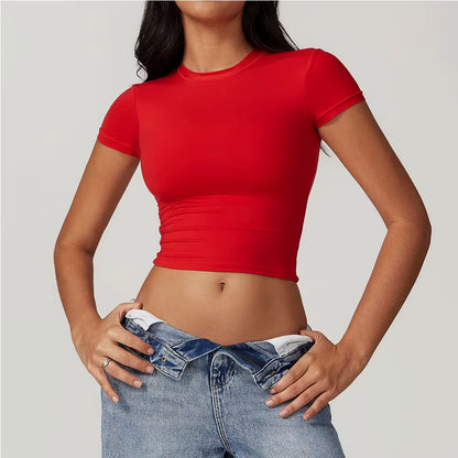Women Yoga T-Shirt Sports Gym Cropped Tops Gym Training Shirt Fitness Short Sleeve Yoga Running Workout Tracksuit Short Sleeved
