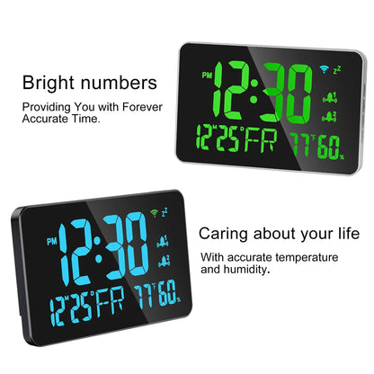 Tuya Wifi Smart Alarm Clock Thermometer Hygrometer with Digital LED Display Calender Adjustable Brightness APP Remote Clock