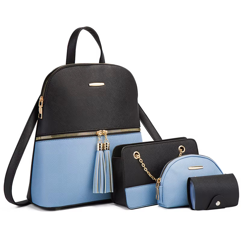 Women'S Fashion Bags 2025 3 Pcs Set Zipper Bag Ladies Color Contrast Backpacks for Women Brand Composite Bags