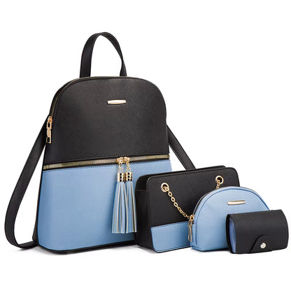 Women'S Fashion Bags 2025 3 Pcs Set Zipper Bag Ladies Color Contrast Backpacks for Women Brand Composite Bags