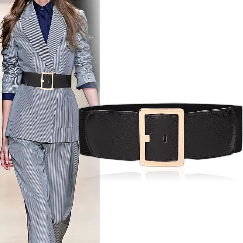 Plus Size Wide Corset Belt Ladies Waist Designer Belts for Women Elastic Cummerbunds Brown Stretch Big Dress Waistband