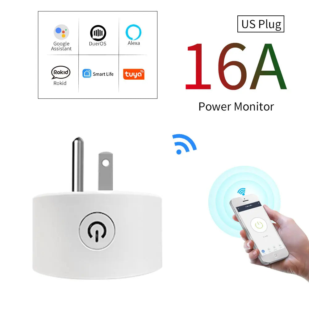 Wifi Smart Plug Sockets 16A EU Plug Tuya Smart Life APP Work with Alexa Google Home Smart-Home Automation EU UK Plug Yandex
