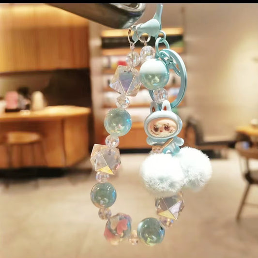 New Labubu Wool Ball Bead Cell Phone Chain Girls Cartoon Lanyard Bag Charm Gift