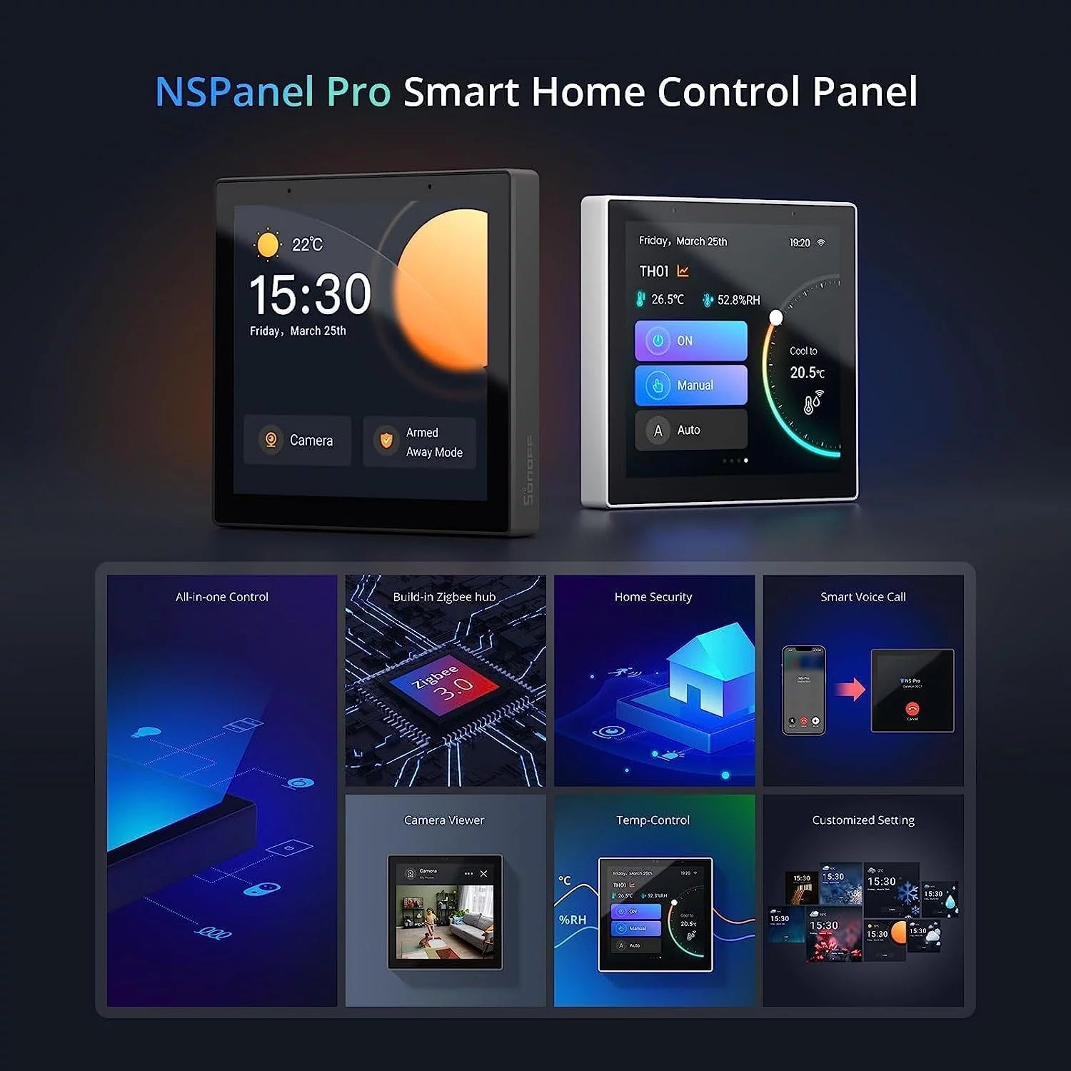 Nspanel Pro EU Smart Home Control Panel, Integrate Zigbee Gateway with Home Security, with Power Consumption Statistics, Thermostat, Call Intercom All-In-One Control Center Hub with Stand