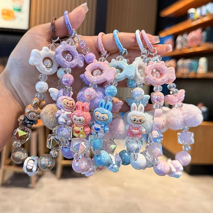 New Labubu Wool Ball Bead Cell Phone Chain Girls Cartoon Lanyard Bag Charm Gift