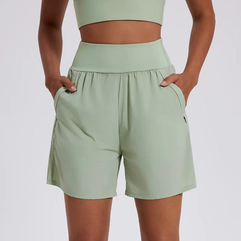 2024 Running Sport Shorts with Pocket Loose High Waist Yoga Short Pant Fitness for Women Summer Gym Wear Female Workout Clothes
