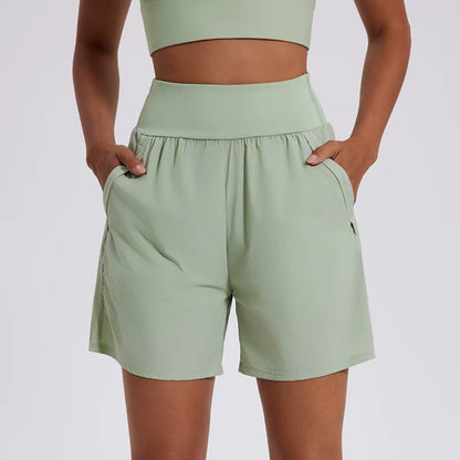 2024 Running Sport Shorts with Pocket Loose High Waist Yoga Short Pant Fitness for Women Summer Gym Wear Female Workout Clothes