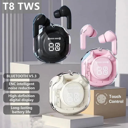 T8 PRO Tws Bluetooth Earbuds Transparent with LED Digital Display Wireless In-Ear Earphone for Xiaomi Huawei Iphone Headphone