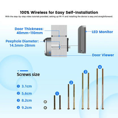 Tuya Smart 3MP 140° Wide View Angle Mini Digital Peephole Eye Viewer Wifi IR PIR Detection Doorbell Door Camera Alexa Google