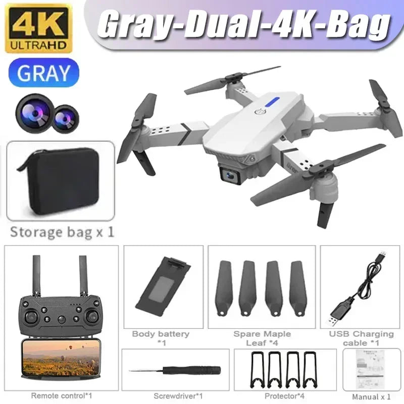 4K E88Pro Drone with 1080P Dual HD Camera, Foldable, Wifi FPV, RC Helicopter for Aerial Photography and Gifting