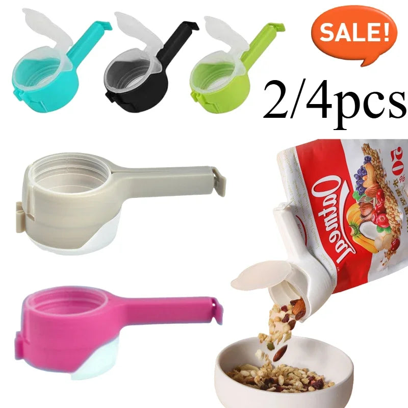 2Pc Bag Clips for Food Food Storage Sealing Clips with Pour Spouts Kitchen Chip Bag Clip Plastic Cap Sealer Clip Kitchen Storage