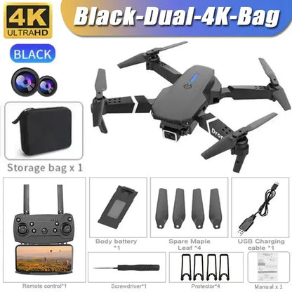 4K E88Pro Drone with 1080P Dual HD Camera, Foldable, Wifi FPV, RC Helicopter for Aerial Photography and Gifting