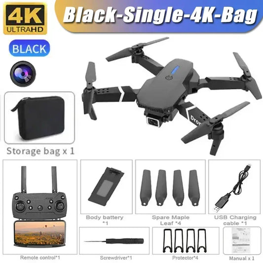 4K E88Pro Drone with 1080P Dual HD Camera, Foldable, Wifi FPV, RC Helicopter for Aerial Photography and Gifting