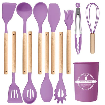 NEW12 Pcs/ Silicone Kitchen Utensils Set Combination Non-Stick Heat-Resistant Cookware Kitchen Kit Tools Kitchenware