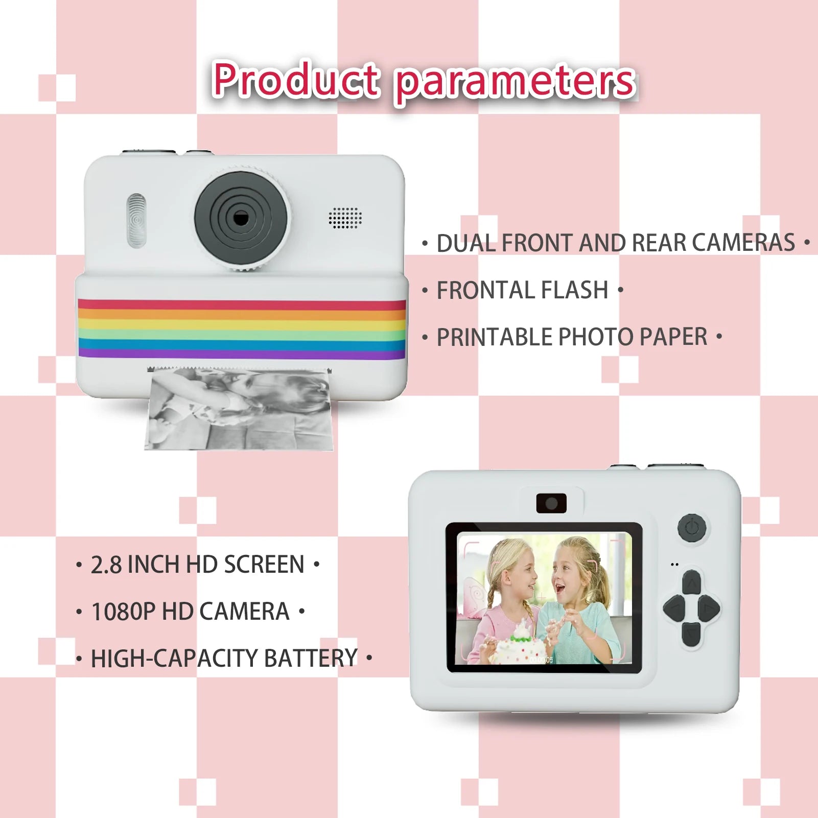 Instant Print Camera for Photography Mini Printer Portable Thermal Digital Children Photo Kids Camera 2.8Inch HD Video Toy Gifts