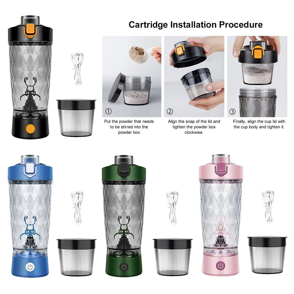 22Oz 650Ml Electric Automatic Protein Shake Mixer Sports Bottles USB Rechargeable Shaker Cups Water Drink Mixer Bottles for Gym