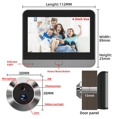 Tuya Smart 3MP 140° Wide View Angle Mini Digital Peephole Eye Viewer Wifi IR PIR Detection Doorbell Door Camera Alexa Google