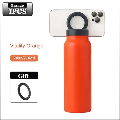 24OZ Insulated Water Bottle Magnetic Mobile Phone Holder Water Bottle 304 Stainless Steel Insulated Mug Outdoor Sports Mug