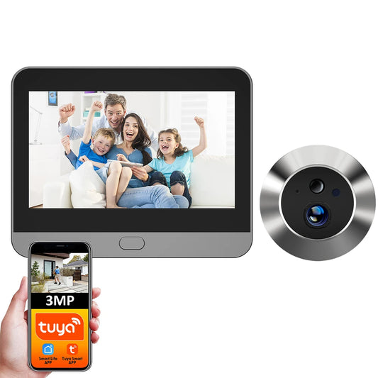 Tuya Smart 3MP 140° Wide View Angle Mini Digital Peephole Eye Viewer Wifi IR PIR Detection Doorbell Door Camera Alexa Google