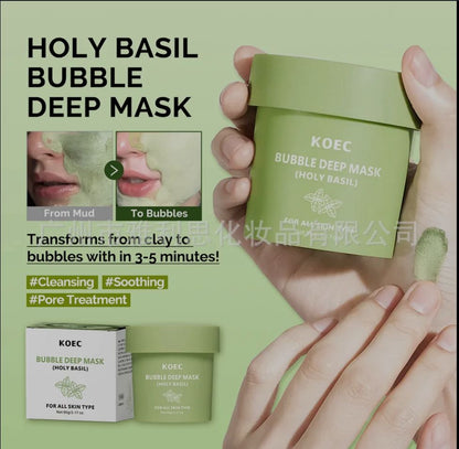 Holy Basil Bubble Deep Mask,Carbonated Water Face Cleansing Pores Blackheads Sebum,Clay Mud Mask Wash-Off Pack,Korean Skincare