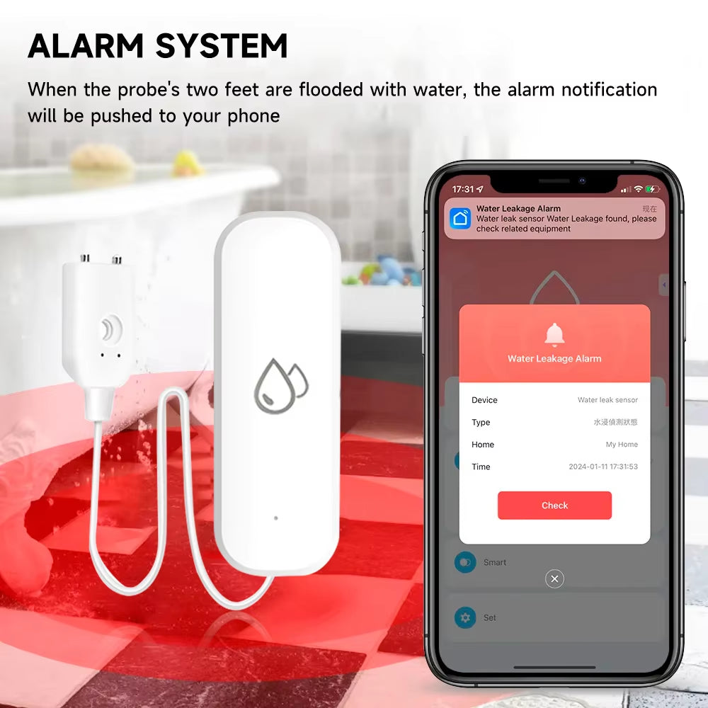 Tuya Wifi/Zigbee Water Sensor Leakage Alarm Flood Leak Detector Smart Home APP Remote Control Smart Home Security Protection