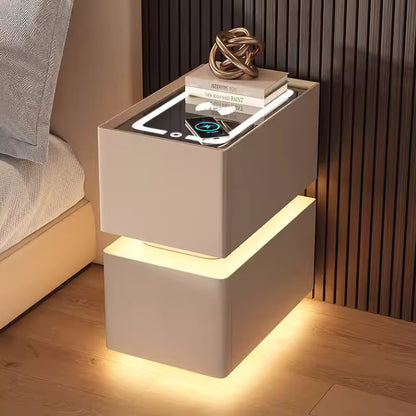Creative 25Cm Smart Bedside Table with Sensor Light Nordic Style Storage Cabinet Bedroom Nightstand with Wireless Charging