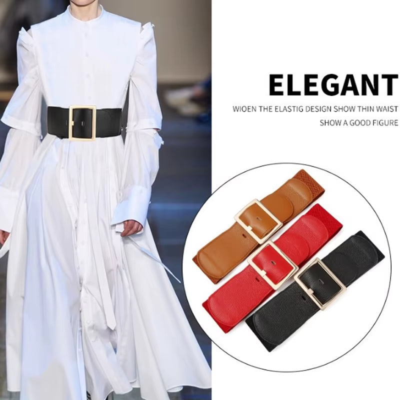 Plus Size Wide Corset Belt Ladies Waist Designer Belts for Women Elastic Cummerbunds Brown Stretch Big Dress Waistband