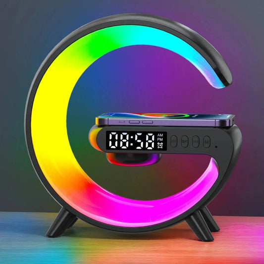15W Wireless Rechargeable RGB LED Desk Lamp with Smart Wake Speaker for Bedroom Bedside Game Room Night Light