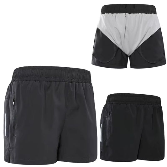 Women Sport Short with Underpants Quick Dry Summer Running Short Casual Gym Yoga Black Short Zipper Pocket Marathon Shorts