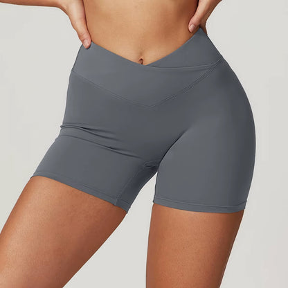 Gym Shorts Solid Women Yoga Shorts Crossover Fitness Short Leggings High Waist Running Short Pants Stretch Workout Short Clothes