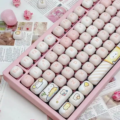 140 Keys MOG Keycaps Cute Bear Key Cap PBT Keycap Diy Creative for 61/87/104/108 Mechanical Keyboard Customized Keycaps for Girl